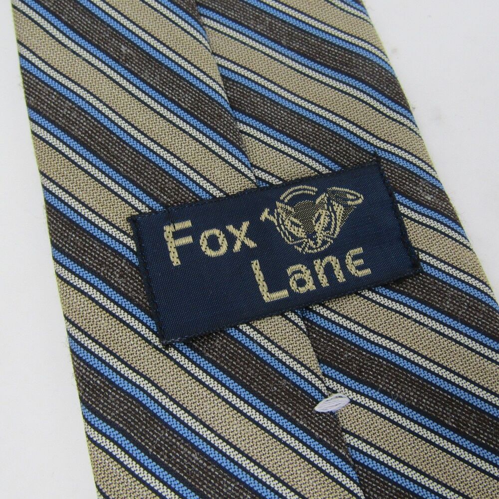 Vintage Fox Lane Striped Tie Business Brown Blue Gray 1980's Casual Necktie 3"